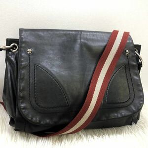 1円 【美品】 BALLY バリー ショルダーバッグ メッセンジャー メンズ トレスポ ブラック ビジネス 斜め掛け レザー シルバー金具 通勤 仕事