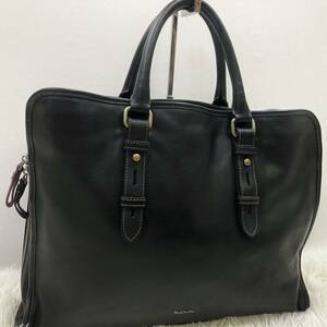 1円 【美品】Paul Smith ポールスミス ビジネスバッグ トート ブラック A4収納 メンズ シルバー金具 通勤 仕事鞄 オールレザー 本革 黒 