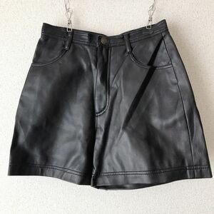 vintage ラムレザー ハイウエスト ショートパンツ 黒　ブラック M相当　レザー　革