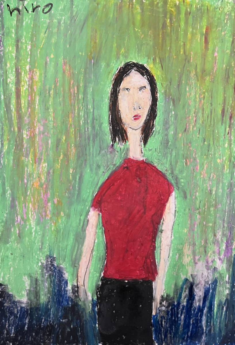 L'artiste Hiro C debout dans l'anxiété, Ouvrages d'art, Peinture, Dessin au pastel, Dessin au crayon