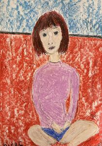 Art hand Auction Artist Hiro C Just watching, Artwork, Painting, Pastel drawing, Crayon drawing