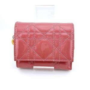 【最終値下げ】Dior クリスチャンディオール レディディオール パテントレザー 三つ折り財布 ピンク レディース
