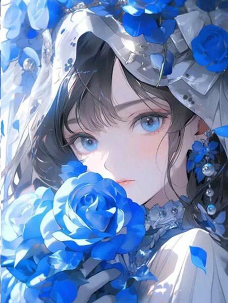 クロスステッチキット 青い薔薇の少女Ⅰ (14CT、図案印刷あり)