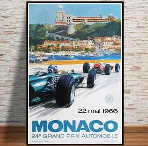  C3135 Monaco モナコ ビンテージ 車 レーシングカー F1 キャンバスアートポスター 50×70cm イラストインテリア 雑貨 海外製 枠なし