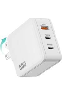 PD USB充電器 65W GaN Type C 急速充電器 高速充電器 PD対応 USB-C×2 & USB A 3ポートGaN(窒化ガリウム) 折りたたみ式プラグ