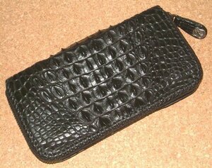 USED ファニー FUNNY 最高級 ナイル クロコダイル 皮革製 ラウンドジップ ラウンドファスナー チャーリーズ ロング ウォレット 黒 長財布