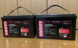 ■12V 100Ah LiFePO4 リン酸鉄リチウムイオンバッテリー（Dr. Prepare）2台＋バランサー セット■