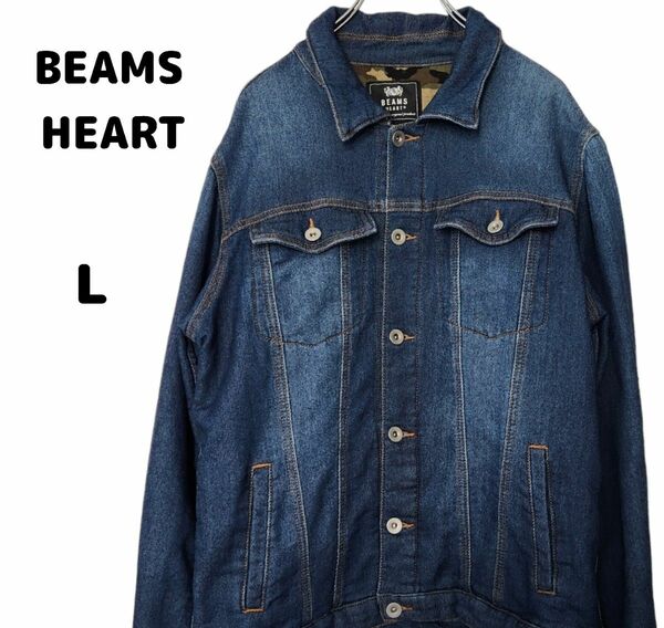 BEAMS HEART ビームスハート ストレッチ スウェット デニムジャケット Gジャン USED加工 Lサイズ