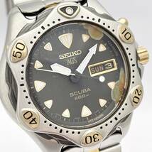 SEIKO セイコー AGS SCUBA 5M23-7A00 腕時計 ウォッチ 自動巻き 機械式 回転ベゼル ダイバーズ デイデイト 銀 シルバー P17_画像4