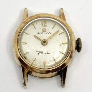 SEIKO Purple 腕時計 14K GOLD 手巻き 機械式 ラウンド バーインデックス 2針 ゴールド 金 セイコー アンティーク パープル D136