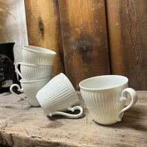 5個セット 縦リブ陶器 珈琲 コーヒー 白磁 アンティーク マグカップ カップ ビンテージ シンプル カフェ雑貨 ティーカップ 薄造り 蔵出し _画像4