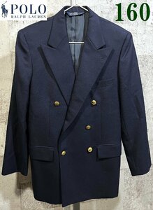 送料込 美品 ボーイズ160 ポロラルフローレン ダブル ブレザー 紺ブレ POLO RALPHLAUREN ジュニア 金ボタン