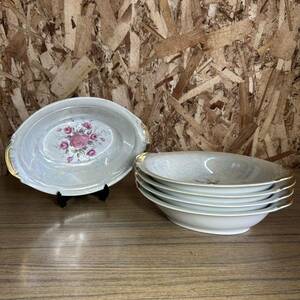 食器5枚セット カレー皿 シチュー皿 TM CHINA 昭和レトロ アンティーク オーロラ加工 金彩 薔薇 洋食器 深 皿 プレート お皿 食器 セット 
