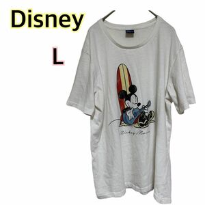 Disney Tシャツ ビンテージ ミッキー サーフボード 生成 L