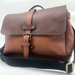 希少/絶版《極美品》COACH コーチ ハドソン ショルダーバッグ メッセンジャー ヘリテージ シボ革 レザー メンズ ビジネス A4可 ブラウン