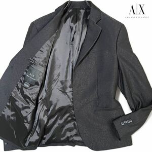 極美品 Lサイズ●アルマーニ《至高の逸品》ARMANI 総柄 テーラードジャケット ブレザー 2B 黒タグ 光沢 ブラック 黒 秋冬春 メンズ