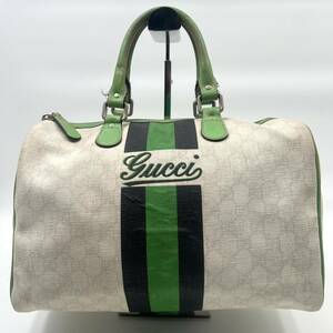 1円 GUCCI グッチ ジョイライン GGプラス ミニボストンバッグ ハンドバッグ JOYライン PVC レザー ライトグリーン メンズ レディース 