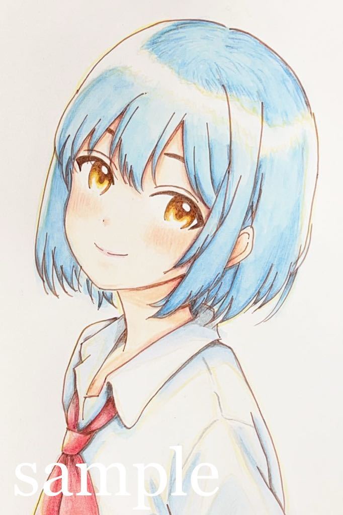 Ilustración original dibujada a mano de una niña [tamaño postal] AO12, historietas, productos de anime, ilustración dibujada a mano
