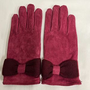 [ beautiful goods!]b12 leather material gloves leather glove adult pretty ribbon attaching dark red lining warm material adult on goods stylish design . bargain!!