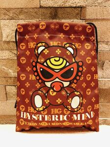 【レア限定品】HYSTERIC MINI monogram teddy miniちゃん　ブラウン　マルチプリント　巾着袋中