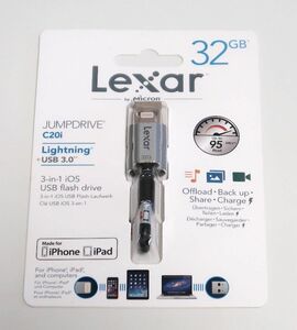 Lexar JumpDrive C20i USBフラッシュドライブ 32GB USB3.0、iPhone Lightning