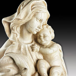 西洋アンティーク 幼きキリストを優しく抱く聖母マリア像 19世紀 特大 希少 高さ約69cm 木彫 石膏の画像6