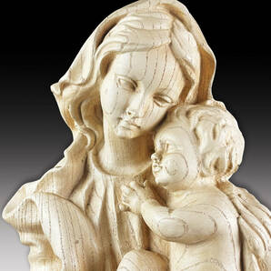 西洋アンティーク 幼きキリストを優しく抱く聖母マリア像 19世紀 特大 希少 高さ約69cm 木彫 石膏の画像7