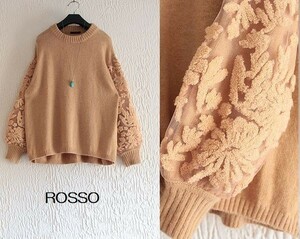 ROSSO ロッソ☆アーバンリサーチ☆オーバーチュールレーススリーブが素敵なニット ベージュブラウン