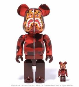 BE@RBRICK BAPE CAMO TIGER 400% 100% Red ベアブリック エイプ ベイプ カモ タイガー LINE SHARK HOODIE シャーク パーカー Tee Tシャツ