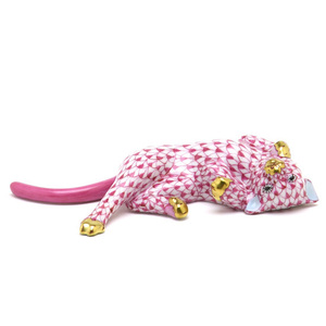 ヘレンド 猫のミニー ビューヘレンド ピンクの鱗模様 金彩仕上げ フィギュリン 手描き キャット 磁器製 飾り物 ハンガリー製 新品 Herend