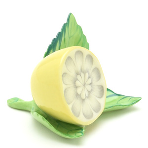 ヘレンド カード立て 葉の上の檸檬 ハンドメイド 手描き 磁器製 レモン置物 飾り物 オーナメント 送料無料 ハンガリー製 新品 Herend