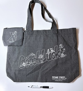 *X-GIRL× Sesame Street / black Denim manner tote bag & Mini pouch / unused beautiful goods 