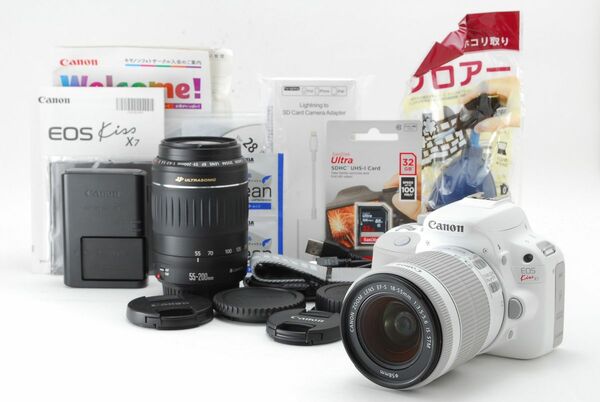 美品　Canon キヤノン EOS Kiss X7 ホワイト ダブルズームレンズセット　