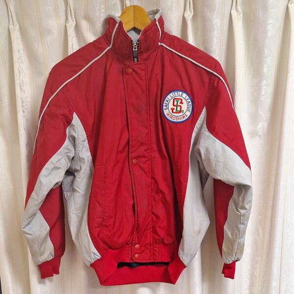 野球ジャケットブルゾン　赤×グレー　サイズ160　肩に名前刺繍あり　ジュニア用　中古