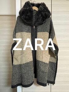 コートZARA KNITポンチョ型　ニット　フード付き