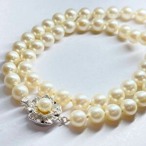 ［アコヤ本真珠ネックレス］F 重量約29.5g 約7-7.5mm珠 パール pearl necklace jewelry accessory silver シルバー DD3/EA2