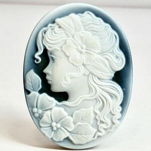 ［ストーンカメオ6.4g］◎F 32ct 約39.6×30.0mm 貴婦人 CAMEO stoneルース アンティーク メノウ めのう 瑪瑙 作家物