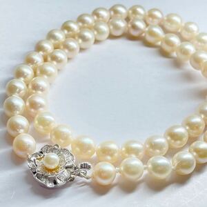 ［アコヤ本真珠ネックレス］F 重量約32.4g 約7-7.5mm珠 パール pearl necklace jewelry accessory silver シルバー DH0/EA1