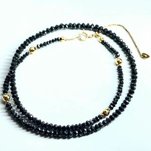 K18!!飾り珠付き!!［天然ブラックダイアモンドネックレス30.00ct］F 約41cm 7.9g 18金 black diamond necklace ジュエリー jewelry EA8