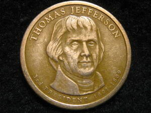 アメリカ合衆国　大統領　1ドル 記念硬貨　3代目　トーマス ジェファーソン　2007年　自由の女神　ゴールド コイン　＄1 米国