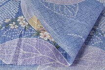 ♪コットンポプリンしぼり葉っぱ柄ラメプリント ブルーｘ紫ｘピンク 巾：100cm♪5m[9124]_画像2