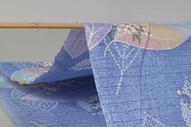 ♪コットンポプリンしぼり葉っぱ柄ラメプリント ブルーｘ紫ｘピンク 巾：100cm♪6m[9132]_画像3