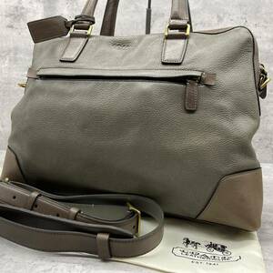 美品/A4収納可/1円 ●COACH コーチ メンズ ビジネス　トートバッグ ハンドバッグ ブリーフケース 2way レザー 本革 肩掛け ベージュ 70476