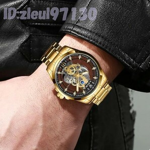 Si2280: 海外トップブランド メンズ高級腕時計 機械式スケルトンダイヤル手巻き ストーンステンレスバンド ウォッチの画像5