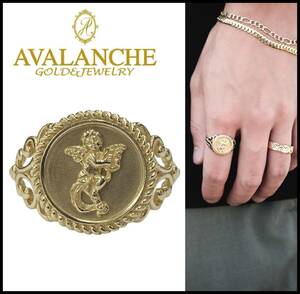 * beautiful goods * AVALANCHEava lunch Avalanche 10K K10 YG Gold Angel angel medal Logo signet sig net ring ring 19 number 4.1g