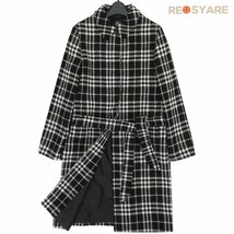 美品 BURBERRY LONDON バーバリー ロンドン ウール チェック ツイード 比翼 ステンカラー ベルト コート 46022_画像1