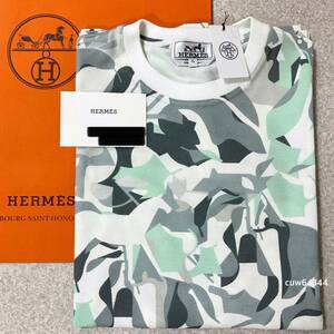 国内正規品 2023ss～ 新品未使用 XL Hermes エルメス パズル ヴェジェタル クルーネック 半袖 Tシャツ 白×グリーン×グレー系 タグ・BOX