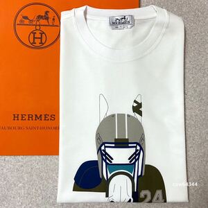 完全正規品 23Aw～24 未使用 Lサイズ Hermes エルメス クォーターバッシュ プリント 半袖 Tシャツ 白 ホワイト 純正BOX