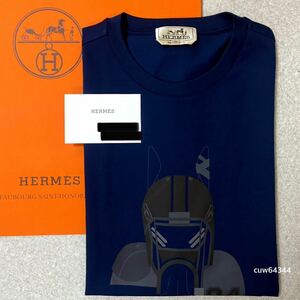 国内正規品 23Aw～24 未使用 Mサイズ Hermes エルメス クォーターバッシュ プリント 半袖 Tシャツ ネイビー 純正BOX・タグ・ショップカード