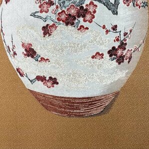 ［模写］野々村仁清「梅月文茶壺」織物 花図 日本画 絵画 日本美術 西陣織 掛軸 共箱 Ｈ021113の画像5